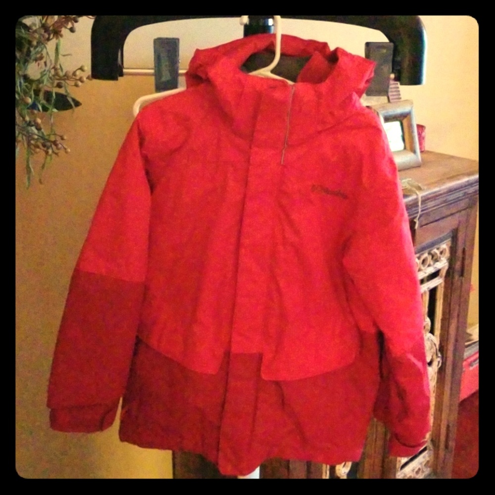 Columbia boys 2 tone red ..3 in one ski jacket